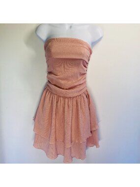 Strapless Pink Tiered Mini Dress By Cider XS Lightweight Textured Polyester
